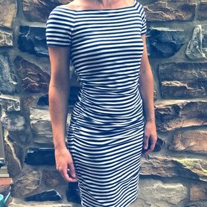 Boden Ruched Striped Boatneck Fitted Dress